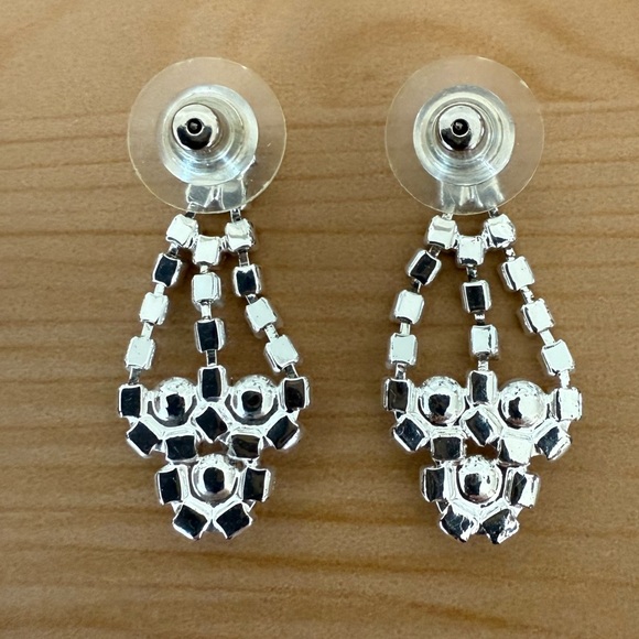 Silver and White Pearl Crystal Drop Earrings - Picture 2 of 2